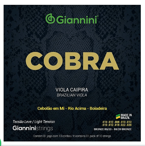 Encordoamento para Viola Caipira Giannini Cobra Afinação Cebolão Mi (E) Tensão Leve com Bolinha