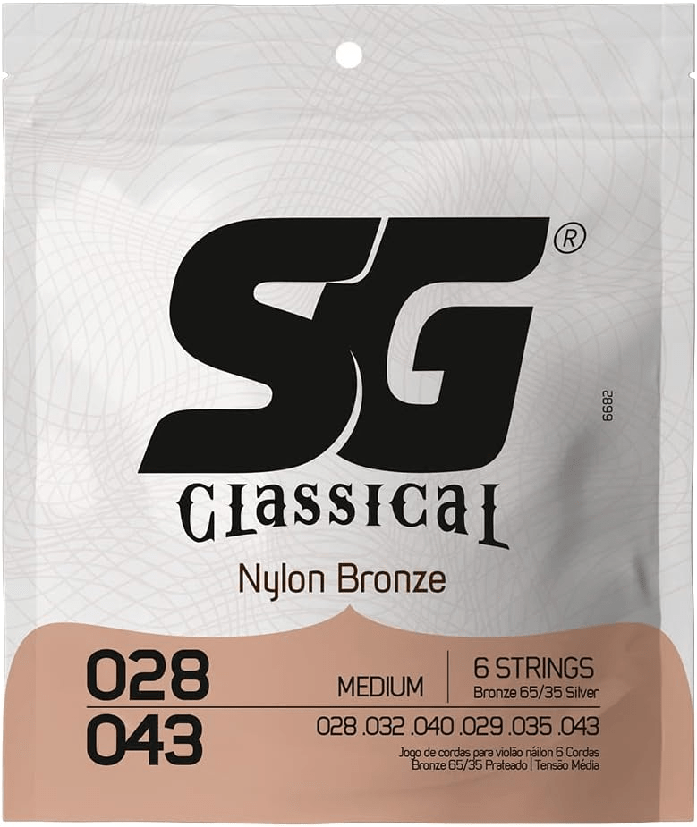 Encordoamento SG Nylon Bronze 65 35 Prata, Tensão Média para Violão