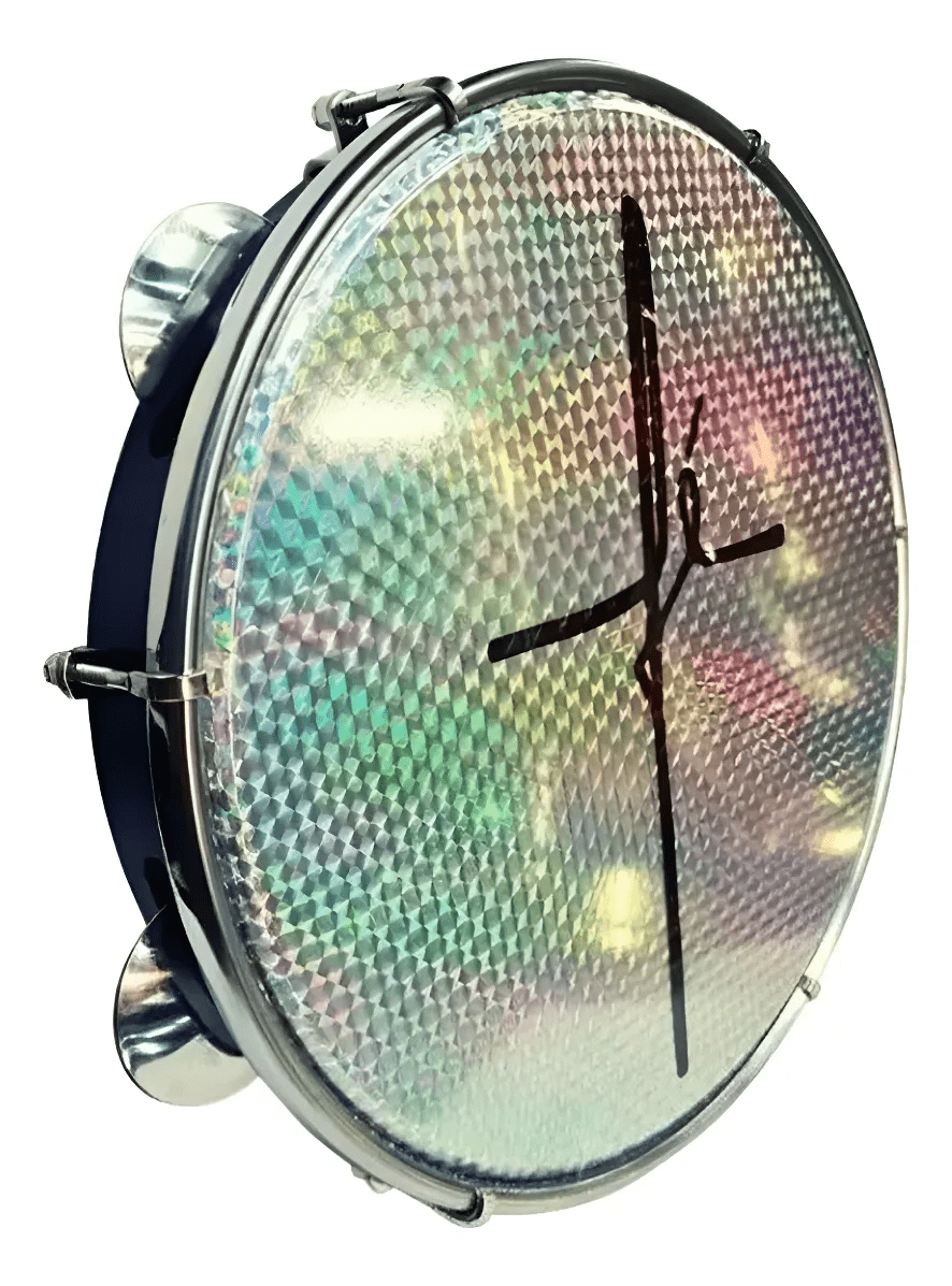 Pandeiro 10 Luen Fé Preto com pele holografica