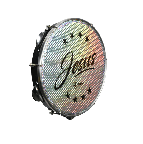 Pandeiro ABS Preto 10 Pele Holografica Jesus Cor Prata 