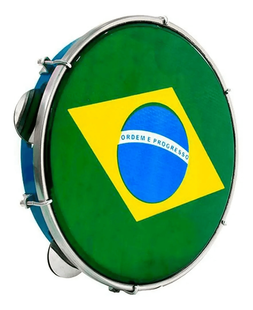 Pandeiro Luen 10 Abs Azul Com Pele Brasil Holografica