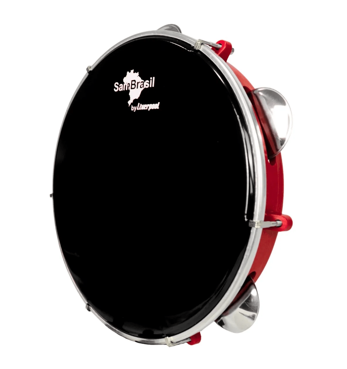 Pandeiro SamBrasil Premium 10" Novos pele preta fundo vermelho