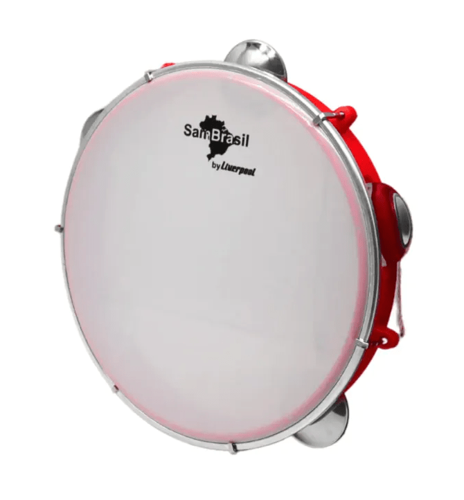 Pandeiro Sambrasil Standard 10' pele branca e fundo vermelho