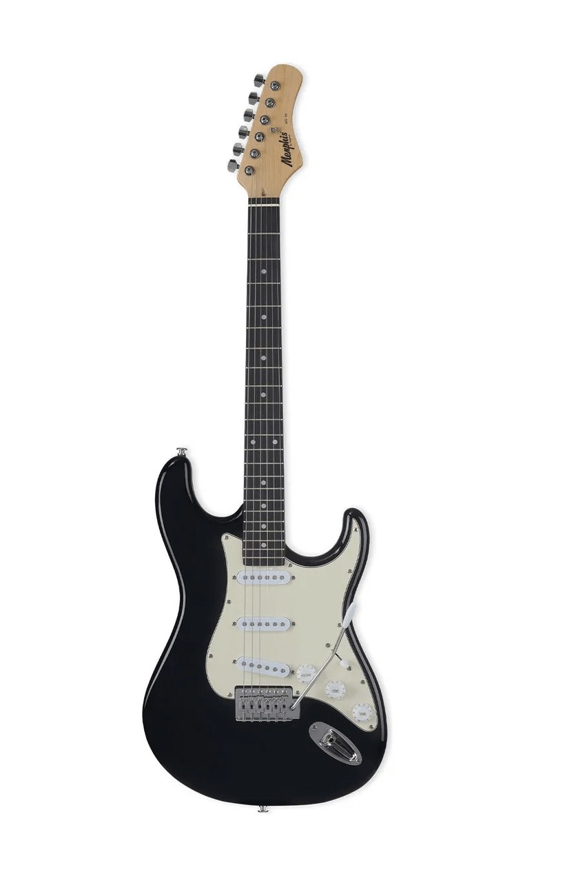 Guitarra Memphis Strato MG-30 BK E/AWH Preta Escudo Antique White
