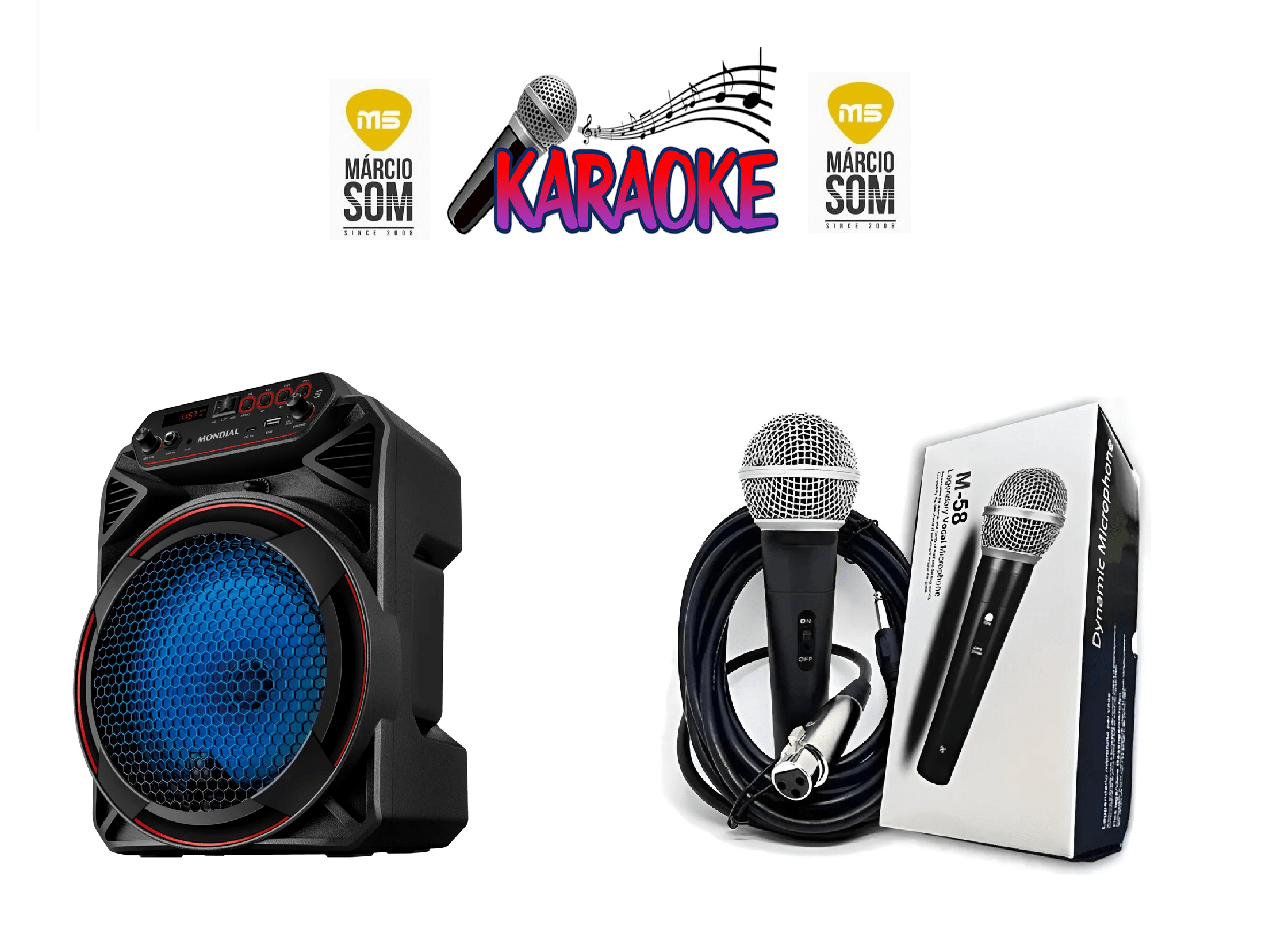 Kit 4 Karaokê Caixa 50W + 1 Microfone com fio 