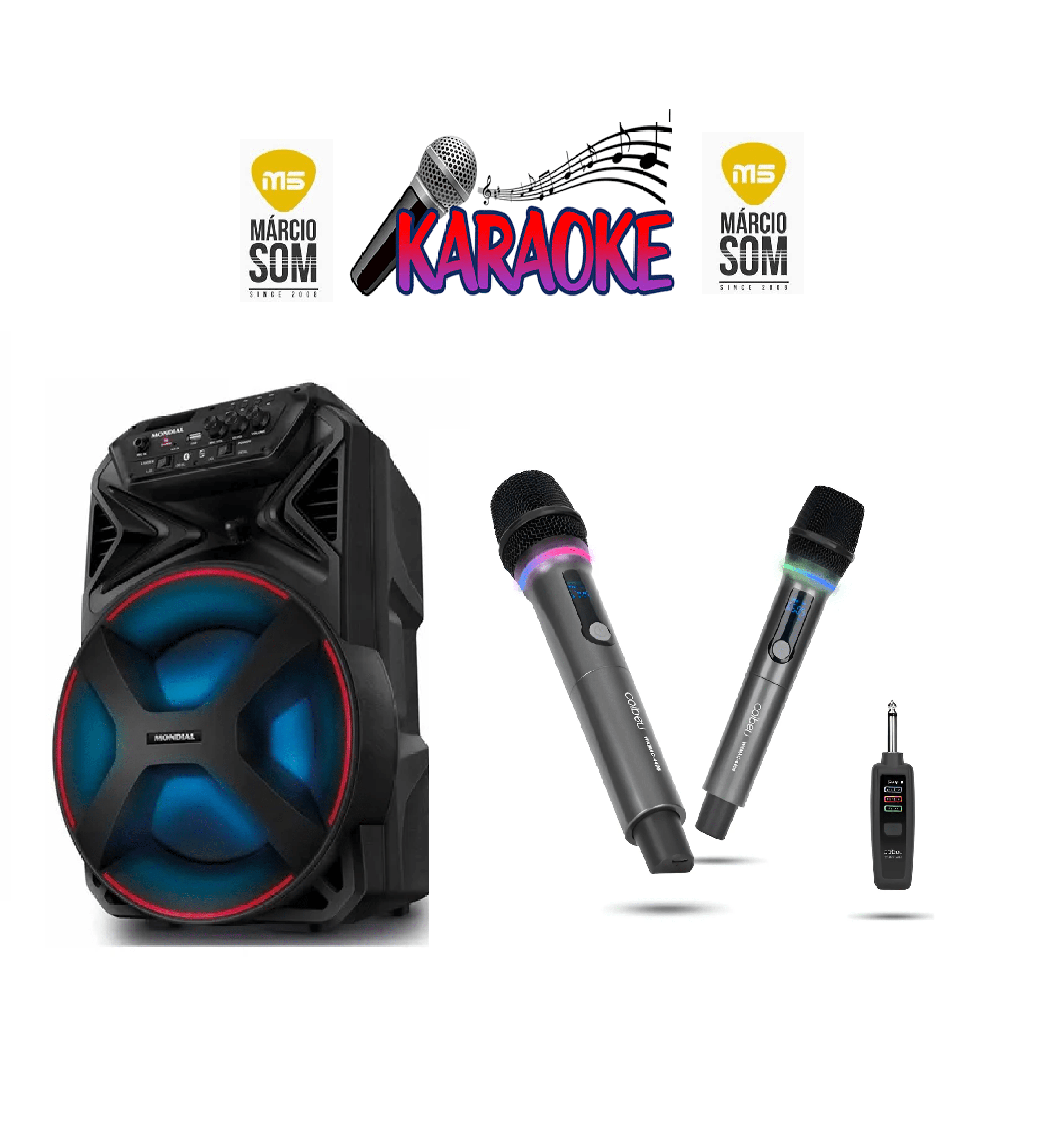 Kit 9 Karaoke Caixa 100w + 2 Microfones