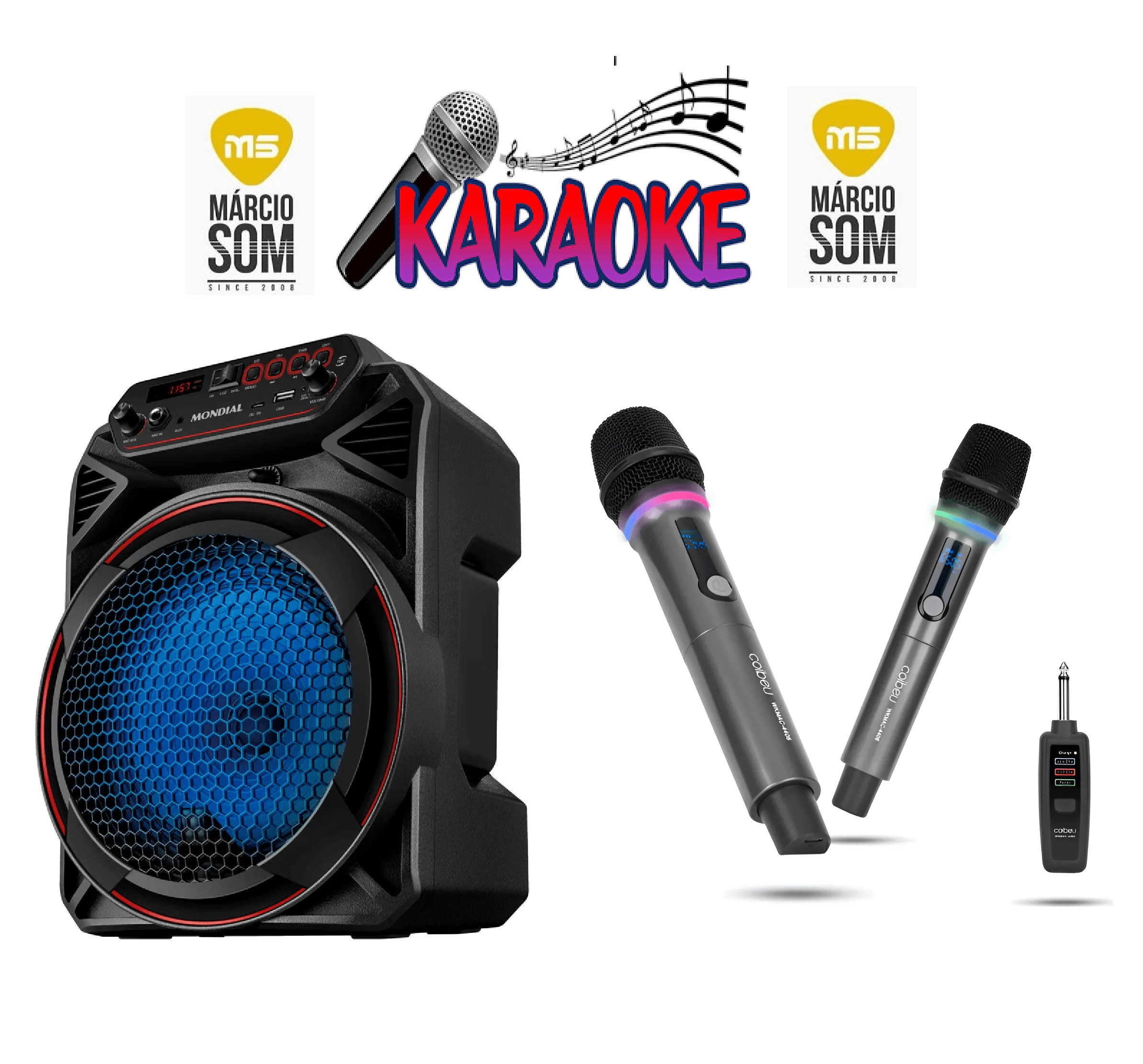 Kit 6 Karaoke Caixa 60w + 2 microfone sem fio