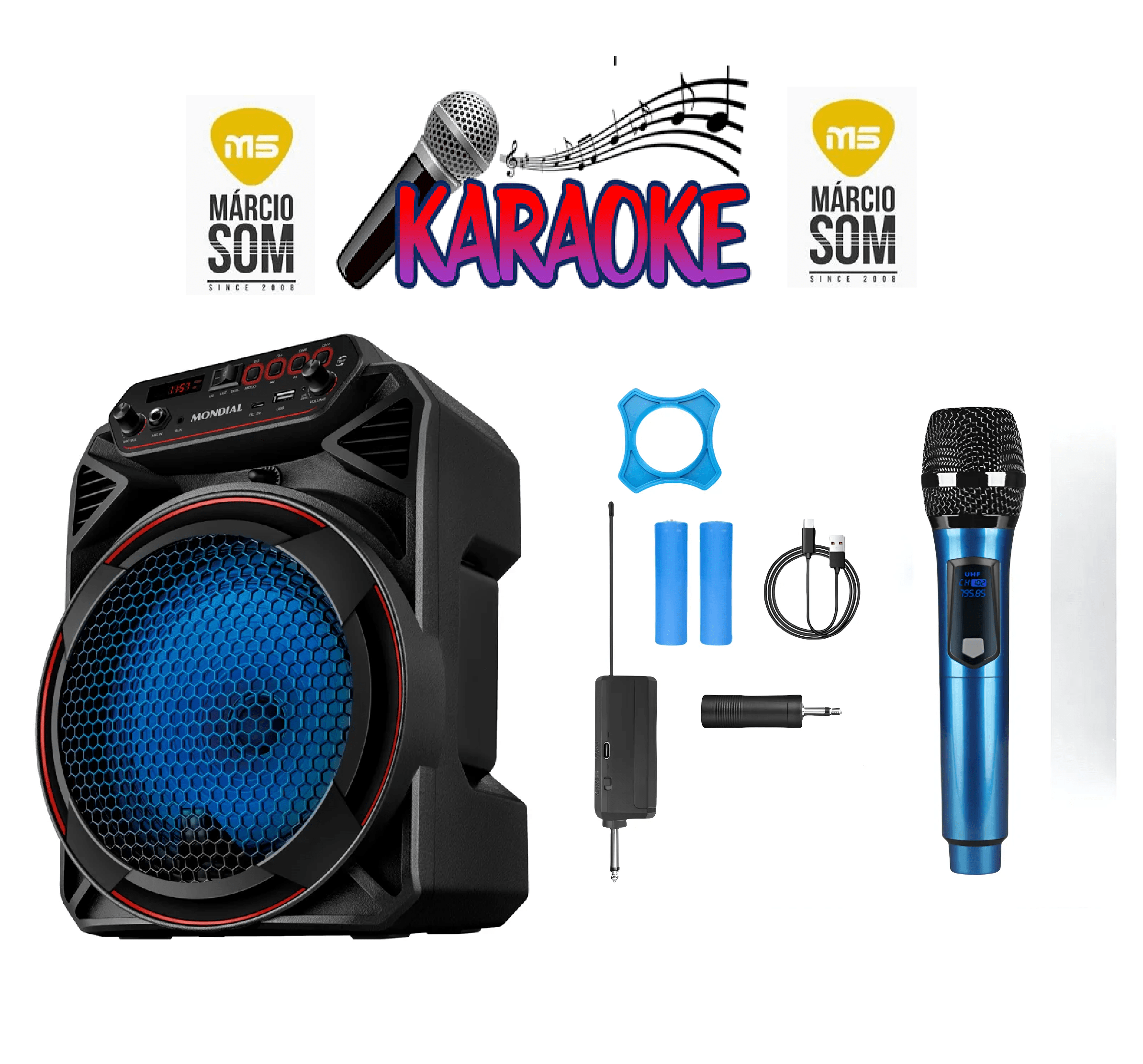 Kit 5 Karaokê Caixa 60w + 1 Microfone Sem fio