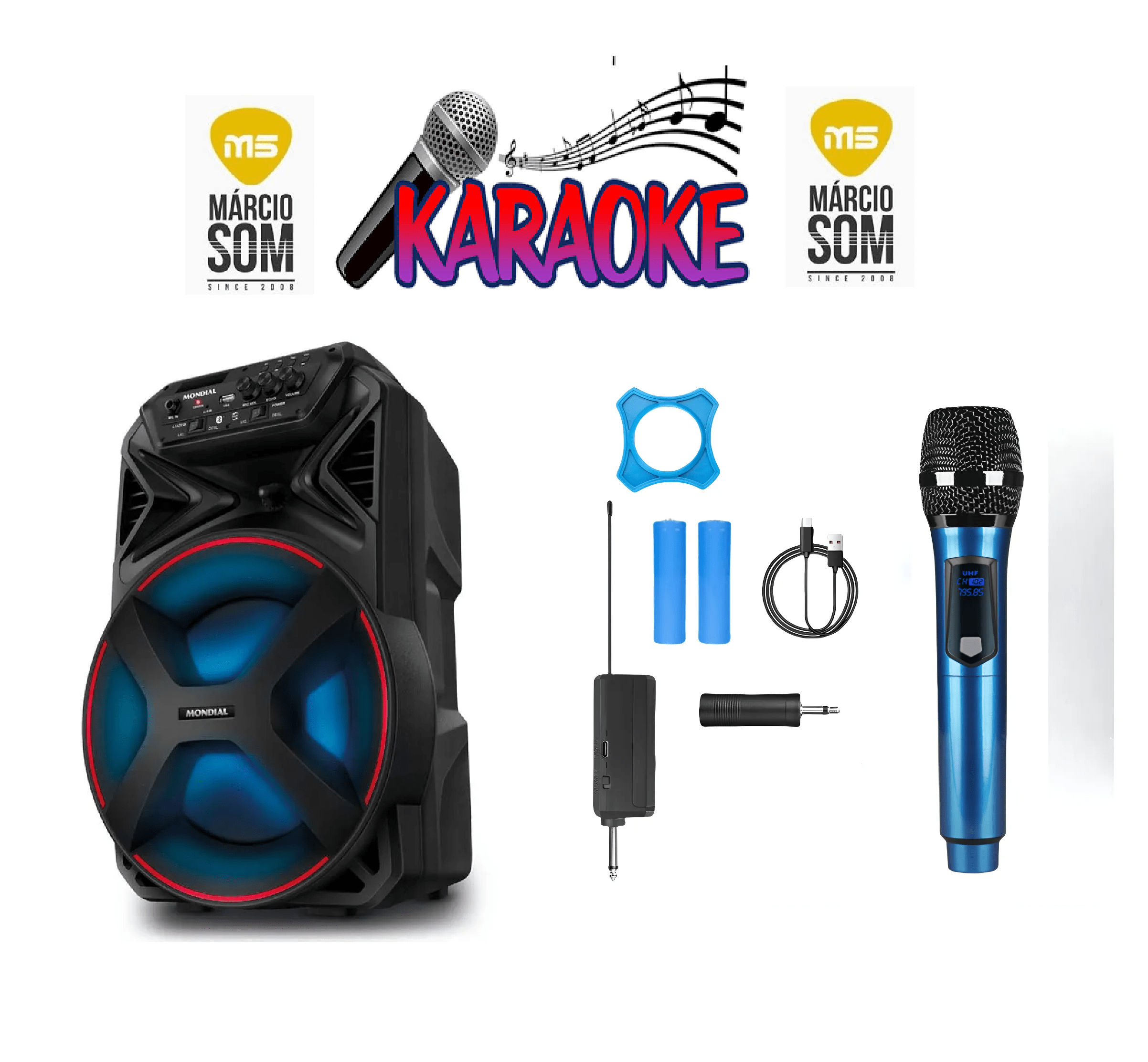 Kit 8 Karaokê Caixa 100W + 1 Microfone sem fio 