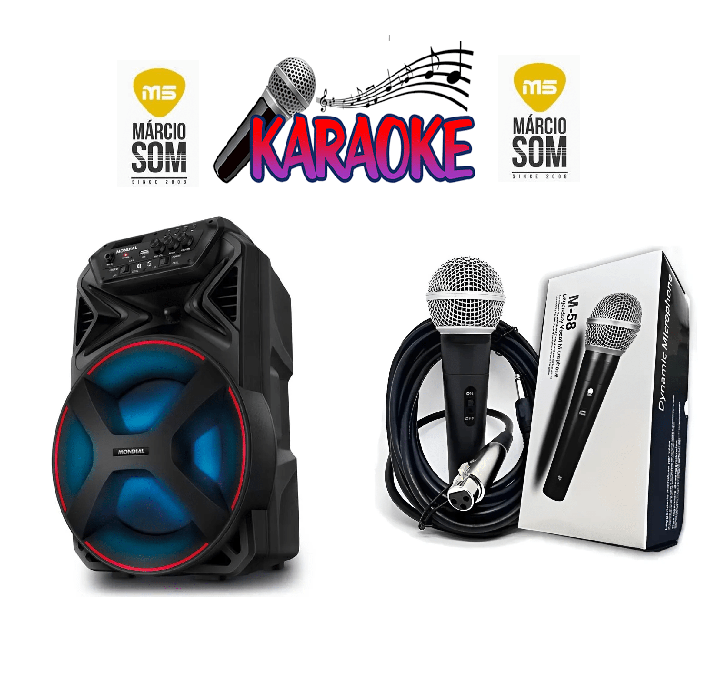 Kit 7 Karaokê Caixa 100w + 1 Microfone com fio 