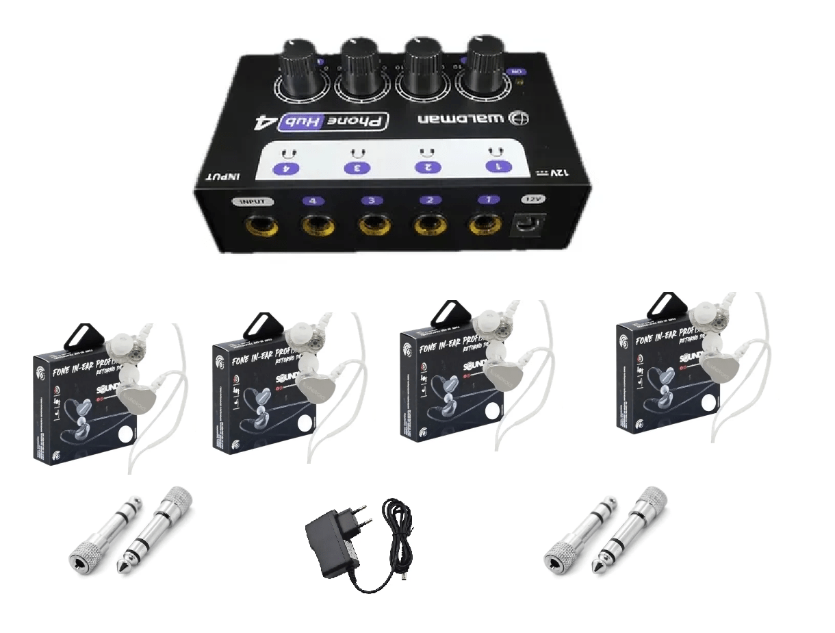Kit Amplificador para 4 fones Waldman + 4 fone de retorno