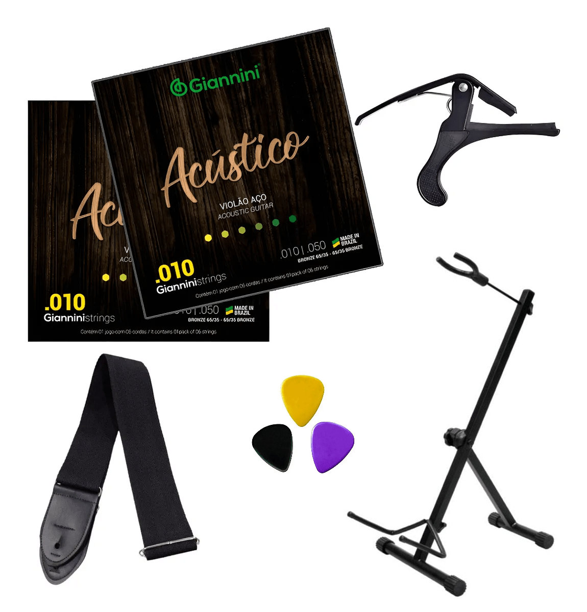 Kit Encordoamento Suporte Correia Capotraste Violão