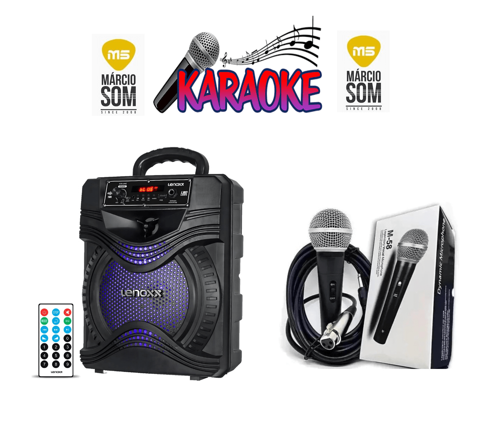 Kit 1 Karaoke 1 Caixa + microfone com cabo de 5 metros