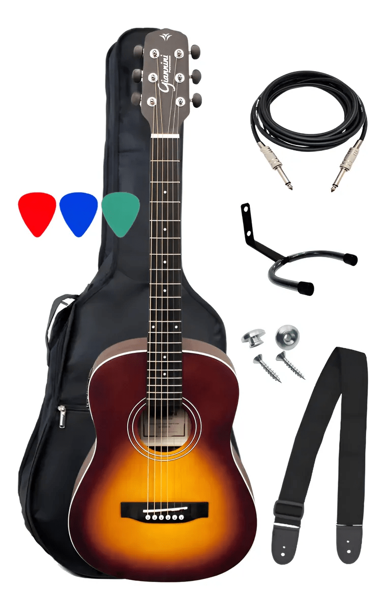 Kit Violão Baby Eletrico Giannini Performance Gtg-36s Sbs Acessorios Sunburst Destro