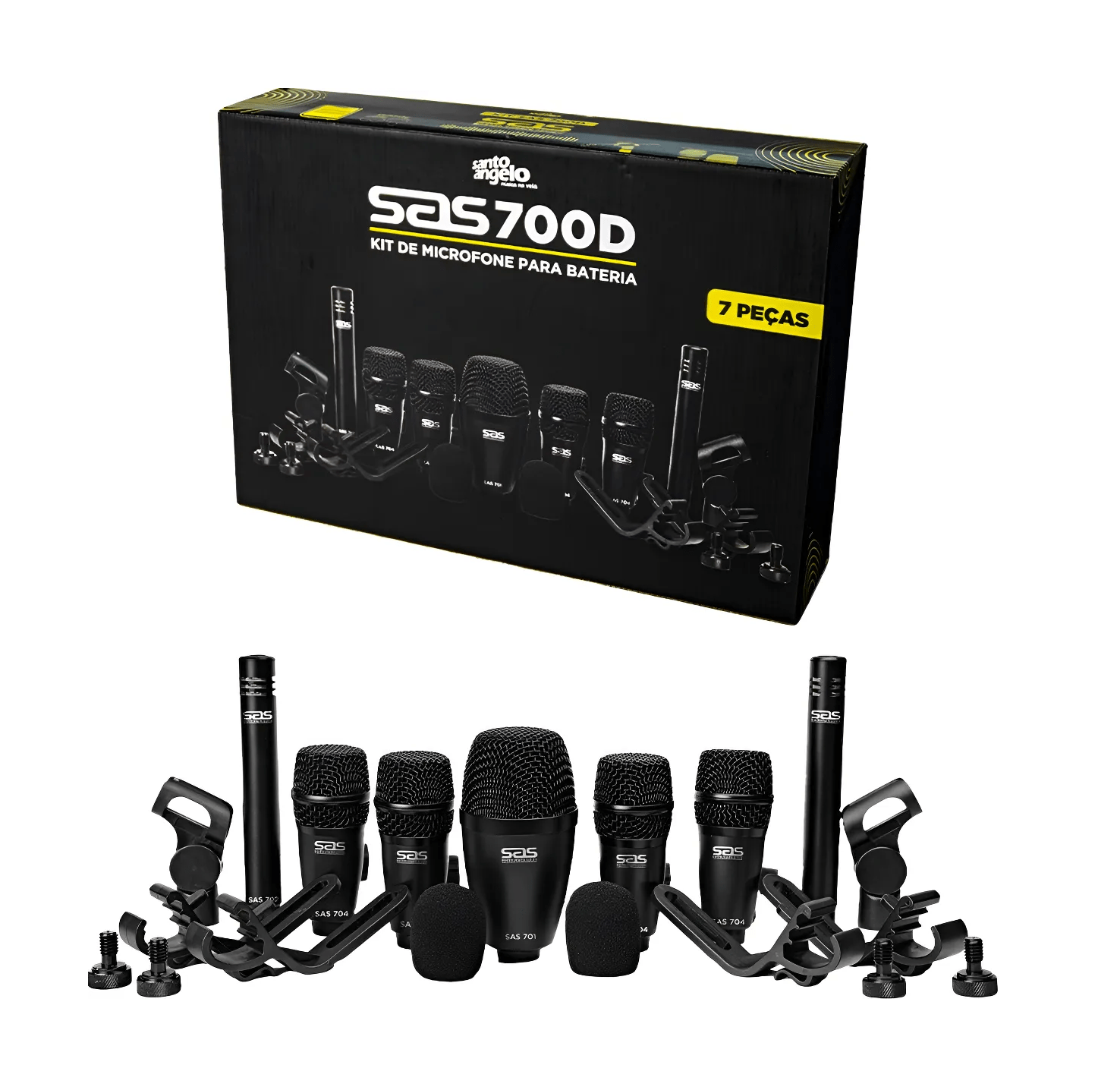 Kit Microfones p/ Bateria SAS700D Santo Angelo - 7 peças (Cor Preto)