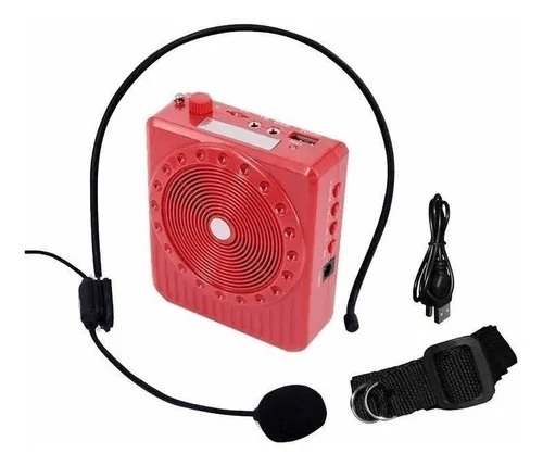 Microfone com Mini caixa de som Recarregavel Vermelho