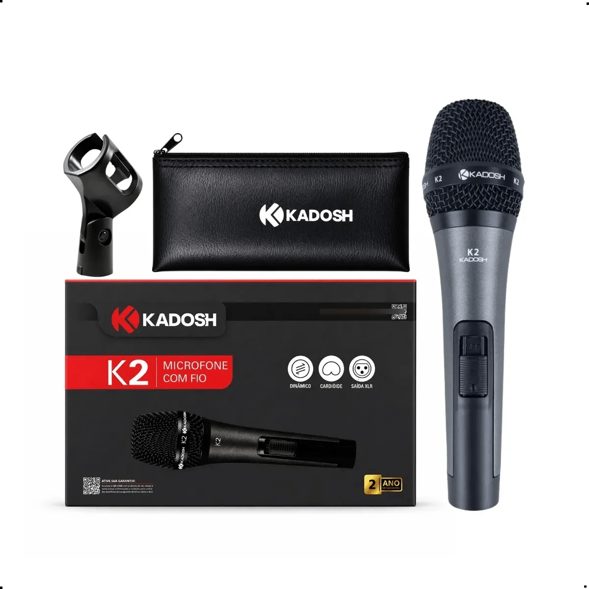 Microfone Kadosh K2 Dinâmico Cardiode Com Fio Chave On Off