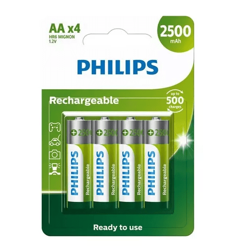 Philips pacote 4 pilhas bateria AA recarregável 2500mah