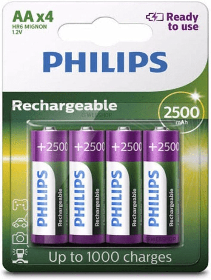 Pilha Recarregavel Philips Aa De 2500Mah 4 Unidades 1.2V