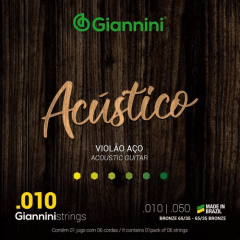 Encordoamento Violão Aço Giannini Acústico 010 65/35 Geswam