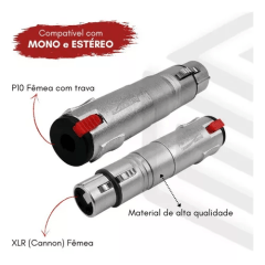 Plug Adaptador Xlr Fêmea X Jack P10 Fêmea Estéreo Com Trava