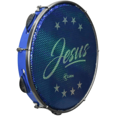 Pandeiro 10 Pele Holografica Jesus Cor Azul 