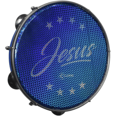 Pandeiro 10 Pele Holografica Jesus Cor Azul 
