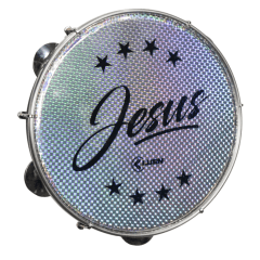 Pandeiro ABS Preto 10 Pele Holografica Jesus Cor Prata 