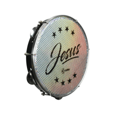Pandeiro ABS Preto 10 Pele Holografica Jesus Cor Prata 