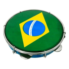 Pandeiro Luen 10 Abs Azul Com Pele Brasil Holografica