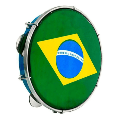Pandeiro Luen 10 Abs Azul Com Pele Brasil Holografica