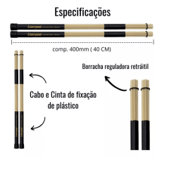 Baqueta Bambu Acustica Rods Stick Varetas Bateria Percussão