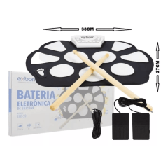 Bateria Eletrônica Musical Drum Dobrável Silicone 2 Pedais 