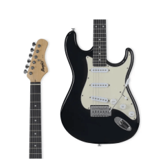 Guitarra Memphis Strato MG-30 BK E/AWH Preta Escudo Antique White