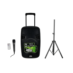 Kit Caixa Ativa Pro Bass Street 12 Bluetooth 400w + Microfone Preto + Tripé p/ caixa de som