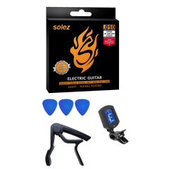 Kit Encordoamento Solez Guitarra 010 Afinador Capotraste