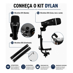 Kit de Microfones para Bateria Dylan DD-7 – 7 Peças Profissional para Palco, Igrejas e Estúdio