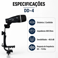 Kit de Microfones para Bateria Dylan DD-7 – 7 Peças Profissional para Palco, Igrejas e Estúdio