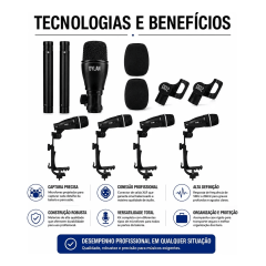 Kit de Microfones para Bateria Dylan DD-7 – 7 Peças Profissional para Palco, Igrejas e Estúdio