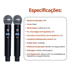 Microfone Sem Fio Duplo Kadosh K392 Profissional Modelo 2026