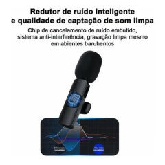 Microfone Sem Fio Duplo Lapela Profissional para iphone e Android - Tomate