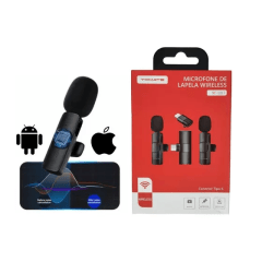 Microfone Sem Fio Duplo Lapela Profissional para iphone e Android - Tomate