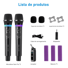 Microfone sem fio duplo recarregavel Coibeu com ajustes no microfone 