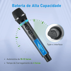 Microfone sem fio duplo recarregavel Coibeu com ajustes no microfone