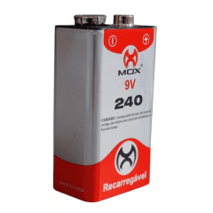 Bateria 9v 240mAh Recarregável Mox Original