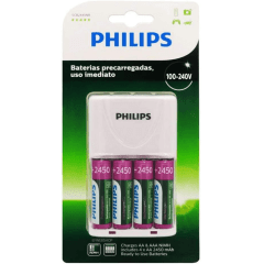 Carregador de Pilhas Philips com 4 Pilhas Aa Recarregáveis 2450mAh
