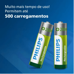 Philips pacote 4 pilhas bateria AA recarregável 2500mah