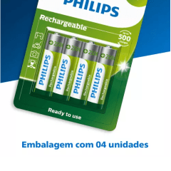 Philips pacote 4 pilhas bateria AA recarregável 2500mah