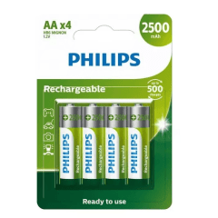 Philips pacote 4 pilhas bateria AA recarregável 2500mah