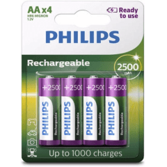 Pilha Recarregavel Philips Aa De 2500Mah 4 Unidades 1.2V